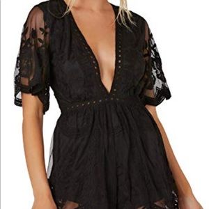 Honey Punch Black Lace Romper